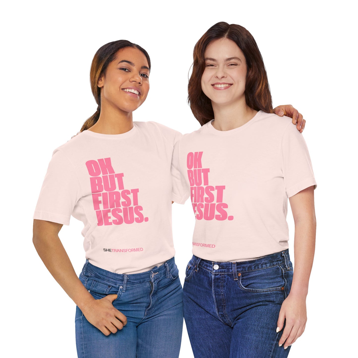 "OK, But First Jesus" - T-Shirt | Soft Pink